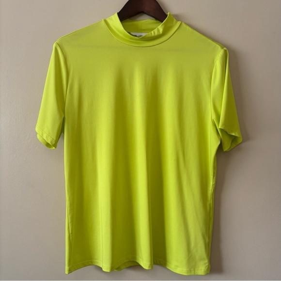 H&M| Striking Neon Lemon/Lime Short Sleeve Mock Neck Shirt Blouse Sz XL - Picture 1 of 5